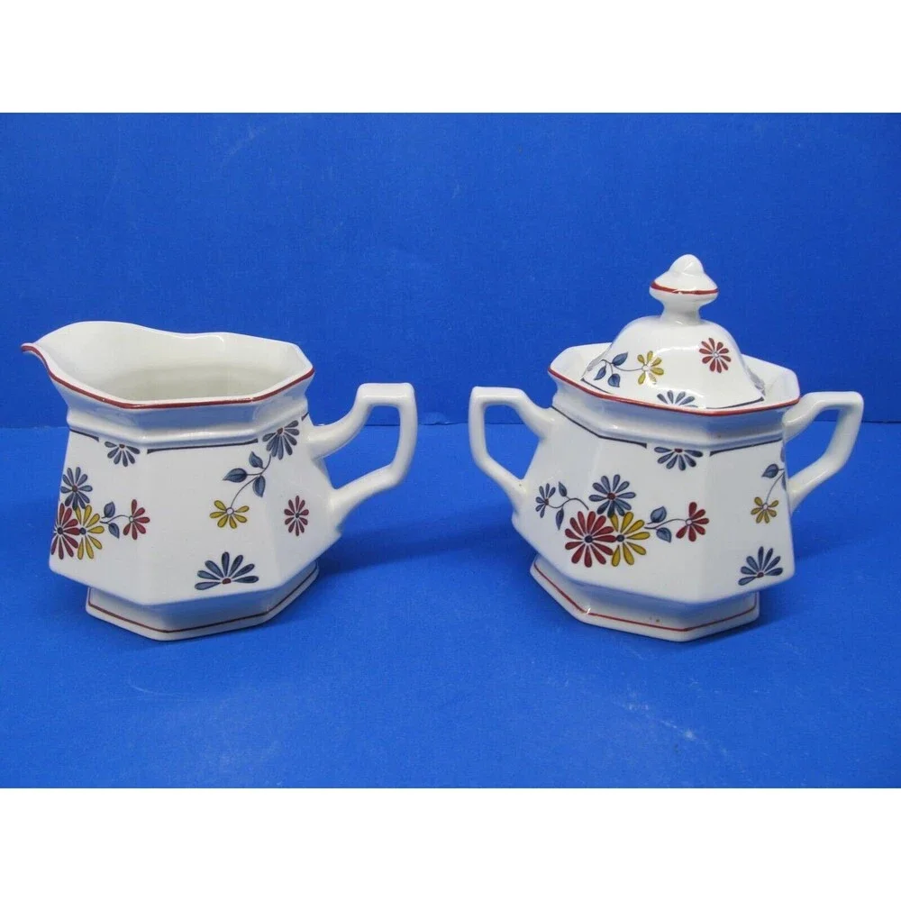 Adams Ironstone Vermont Covered Sugar Dish And Creamer Excellent Cond